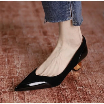 Xajzpa New Style Luxury Women's Fashion Mid Heel Special-shaped Heels Pointed Shallow Single Shoes Lady Leisure Comfortable Work Shoes